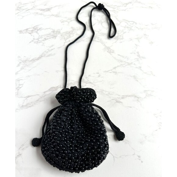 La Regale Ltd. Black Beaded Drawstring Evening Bag - Picture 2 of 10